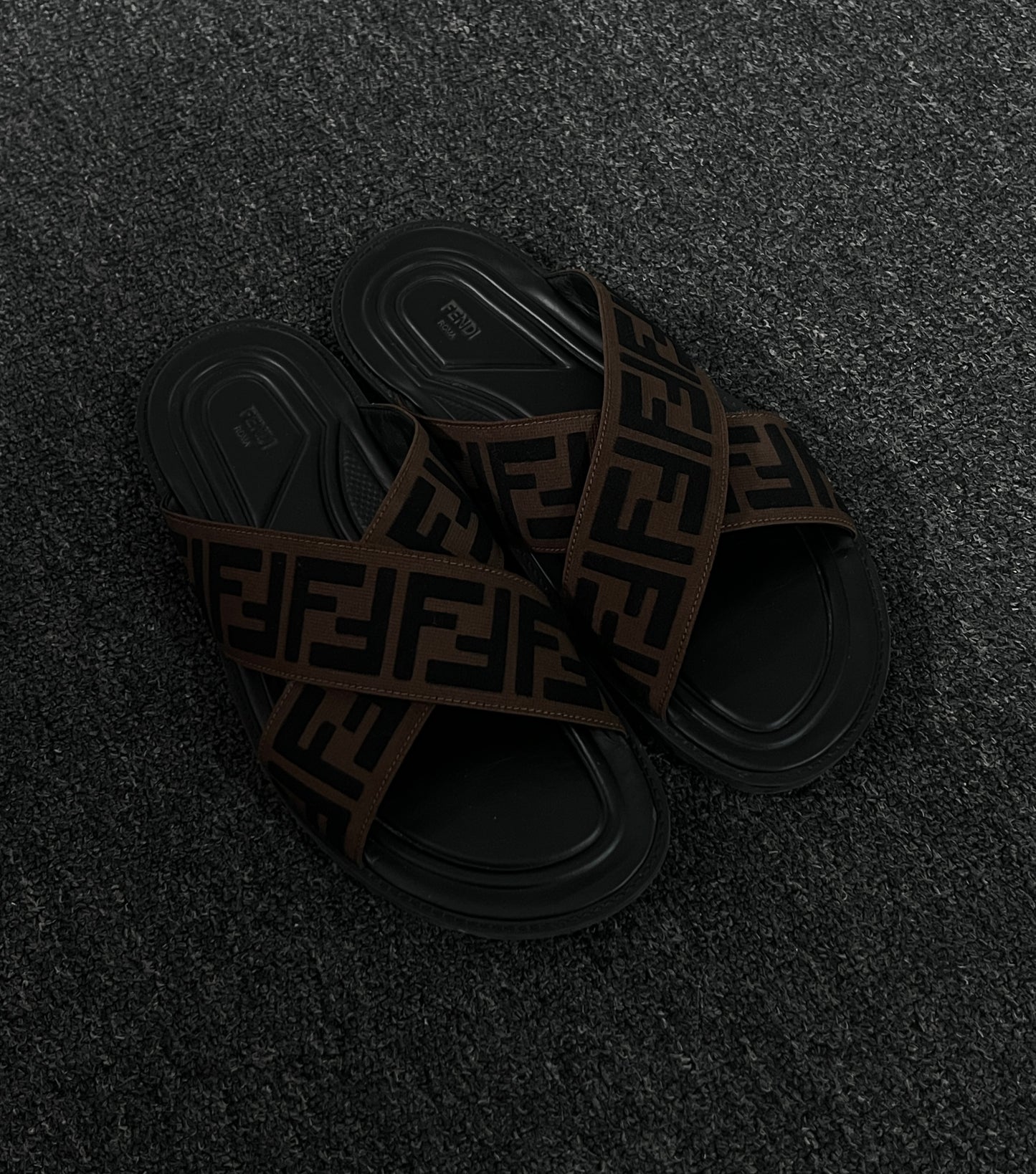 FENDI FF LOGO JACQUARD FARBIC SLIDES