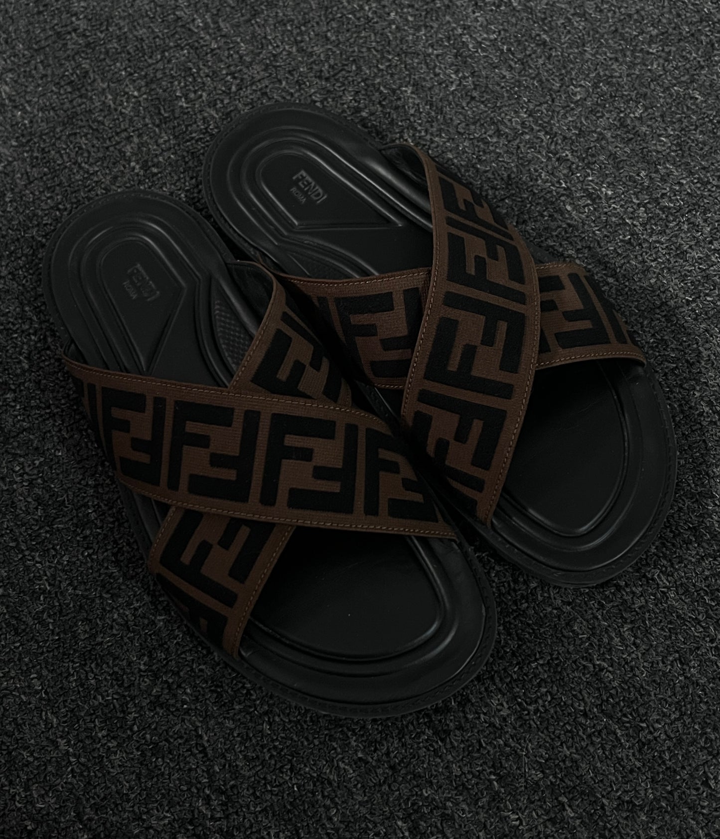 FENDI FF LOGO JACQUARD FARBIC SLIDES