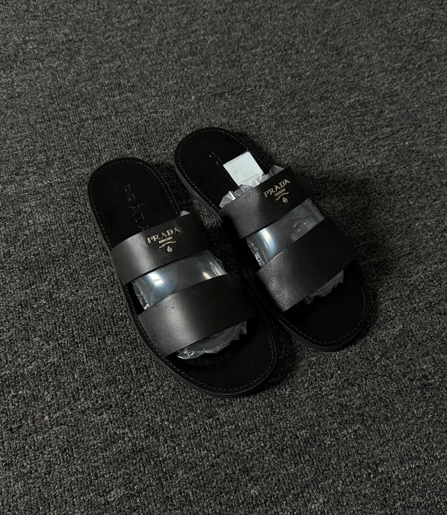 Prada Classic Logo Leather Slides