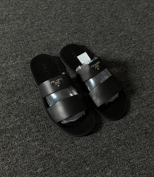 Prada Classic Logo Leather Slides