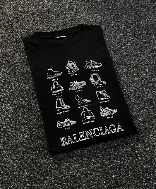 NEW DESIGN BALENCIAGA FULL LOGO BLACK TEE